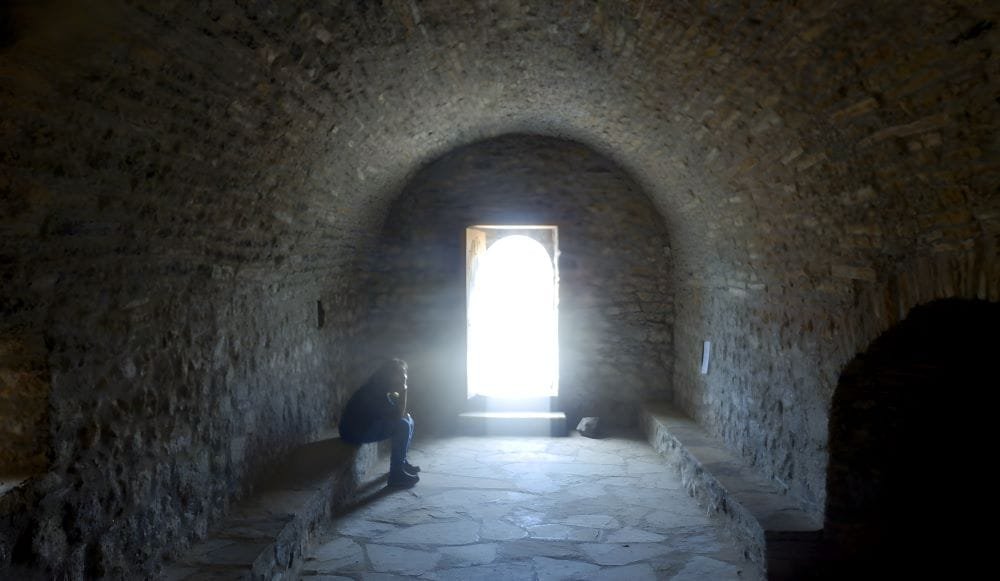 Inside the Small Hermitage, Tella, Huesca, Spain – The Land of the Witches. The image captures the intimate and sacred interior of one of Tella’s historic hermitages, part of the Route of the Hermitages.