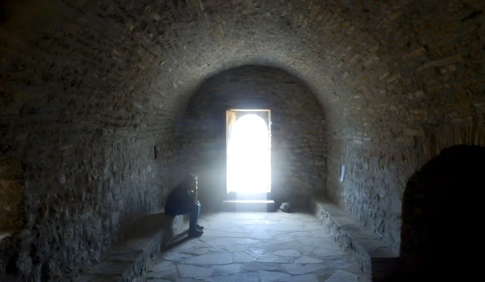 Inside the Small Hermitage, Tella, Huesca, Spain – The Land of the Witches. The image captures the intimate and sacred interior of one of Tella’s historic hermitages, part of the Route of the Hermitages.