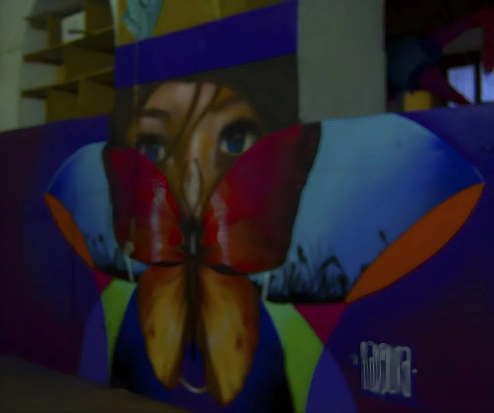 Painted board at CSA La Tabacalera, Madrid, Spain. This artwork is part of the center’s diverse urban art scene, reflecting themes of creativity, activism, and cultural expression within its self-managed space.