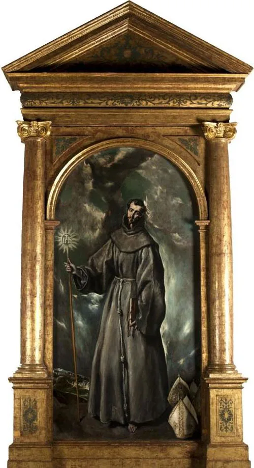 El Greco: The Altarpiece of San Bernardino with painting and architectural structure of gilded wood (1603), Museo del Greco, Toledo.