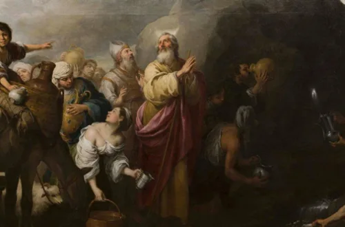 Bartolomé Esteban Murillo: Moses making water flow from the rock of Horeb (1667-70) oil on canvas, Hospital de la Caridad, Seville.