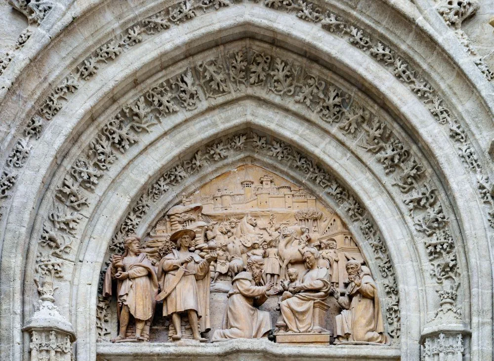 Tympanum of the Puerta de los Palos (Portal of the Sticks), east facade of Seville's Cathedral.