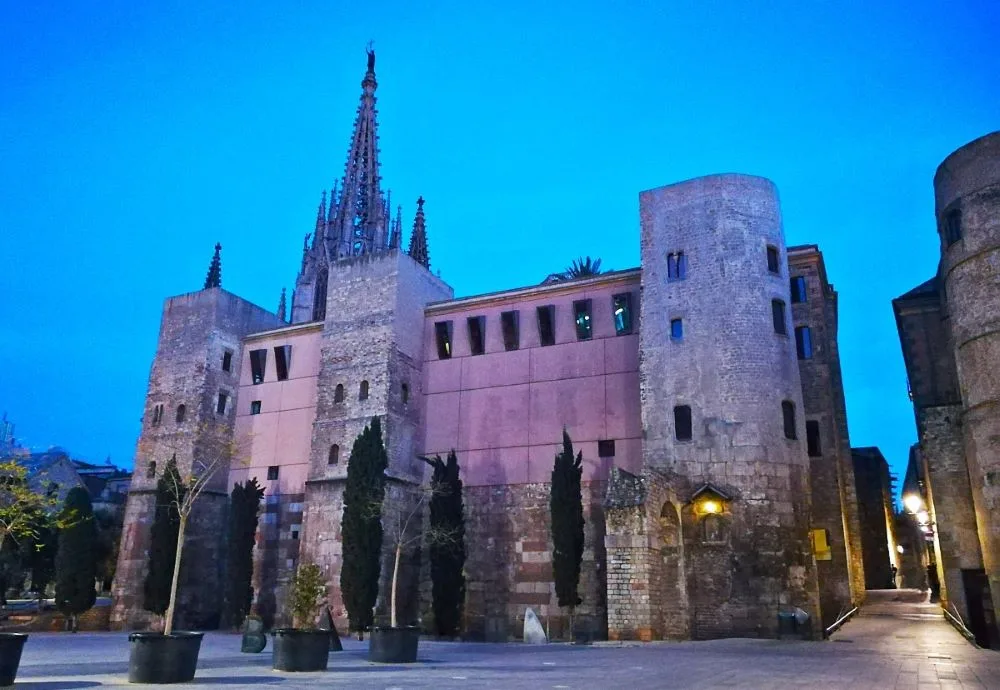 Towers of the Ancient Roman Barcelona, at the Plaza Nova in Barcelona.