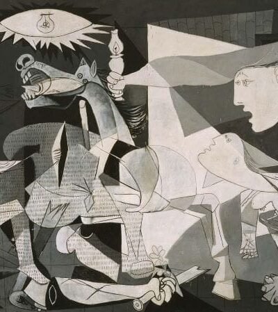 Pablo Picasso: Guernica (1937) oil on canvas, On display in: Sala 205.10, Reina SofĂa Museum, Madrid.