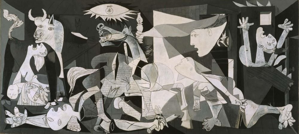 Pablo Picasso: Guernica (1937) oil on canvas, On display in: Sala 205.10, Reina Sofía Museum, Madrid.