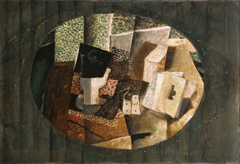 Georges Braque: Cards and Dice (1914) oil on canvas, On display in: Room 204.01, Reina Sofía Museum, Madrid.