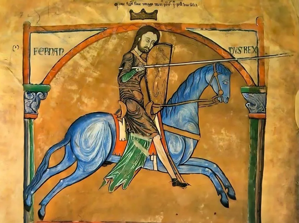 A miniature of Fernando II, King of Galicia and León (1157–1188), from Tombo A of the Cathedral of Santiago de Compostela, Galicia. Wikimedia Commons. Public domain.