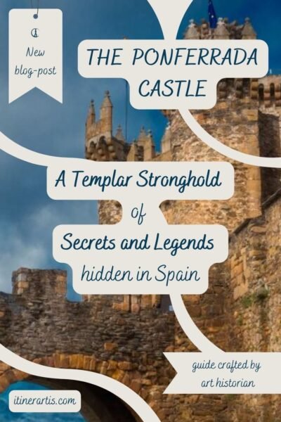The Templar Castle of Ponferrada, located in the province of LeĂłn, Spain, is a medieval fortress with imposing stone walls, crenelated towers, and a large moat. Built by the Knights Templar in the 12th century, the castle features a mix of Romanesque and Gothic architectural styles. Its grand entrance is flanked by two massive circular towers, leading to an interior with courtyards, battlements, and remnants of chapels and halls. Overlooking the Sil River, the fortress played a key role in protecting pilgrims on the Camino de Santiago.