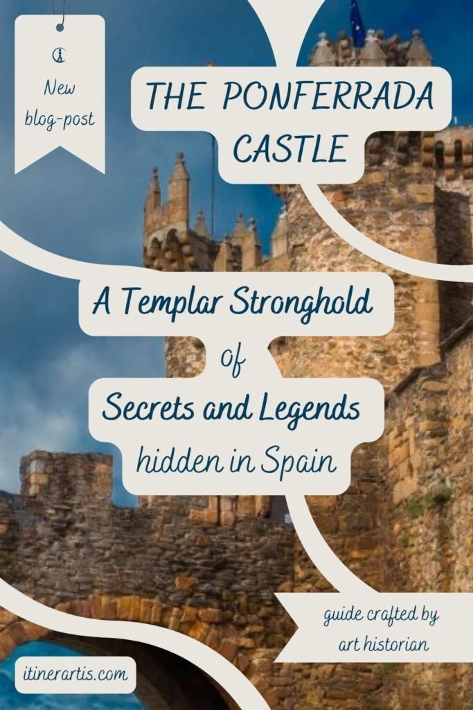 The Templar Castle of Ponferrada, located in the province of León, Spain, is a medieval fortress with imposing stone walls, crenelated towers, and a large moat. Built by the Knights Templar in the 12th century, the castle features a mix of Romanesque and Gothic architectural styles. Its grand entrance is flanked by two massive circular towers, leading to an interior with courtyards, battlements, and remnants of chapels and halls. Overlooking the Sil River, the fortress played a key role in protecting pilgrims on the Camino de Santiago.