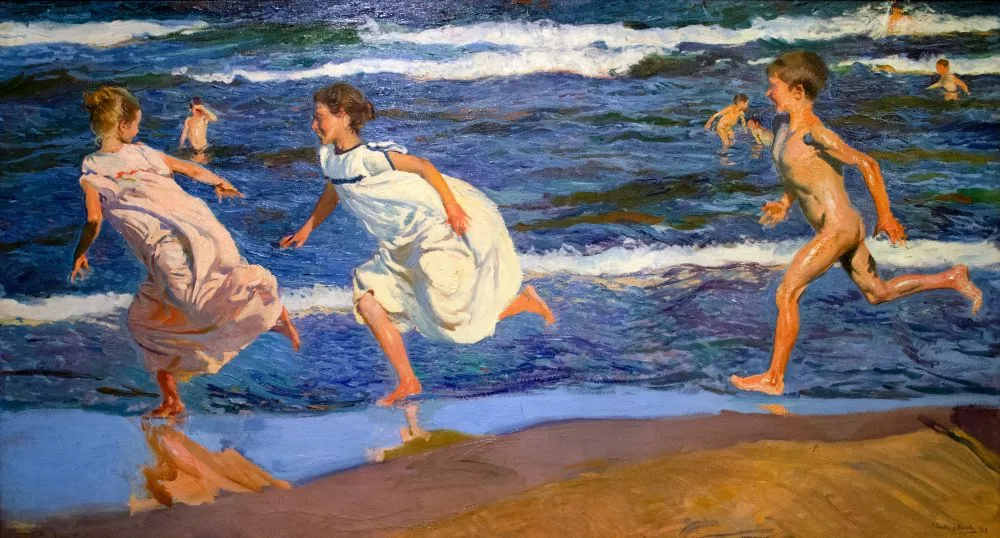 Joaquín Sorolla: Running along the Beach, Valencia (1908), oil on canvas. Fine Arts Museum of Asturias. Colección Masaveu.